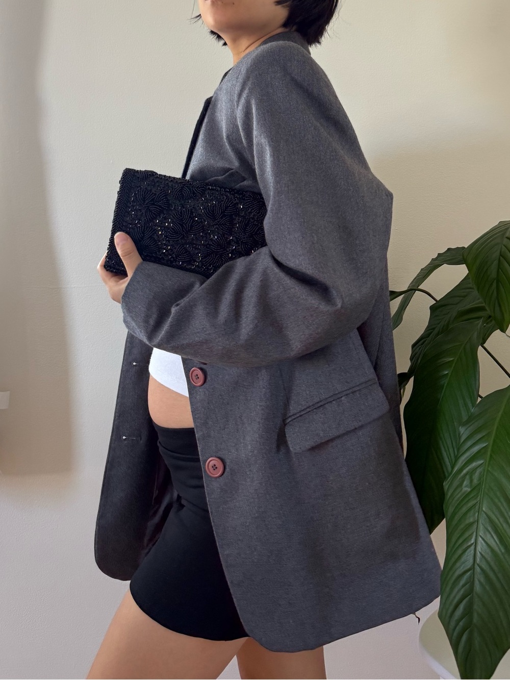 The Limited 100% Wool Gray Blazer Minimalist Chic Jacket Padded Shoulder Size 14